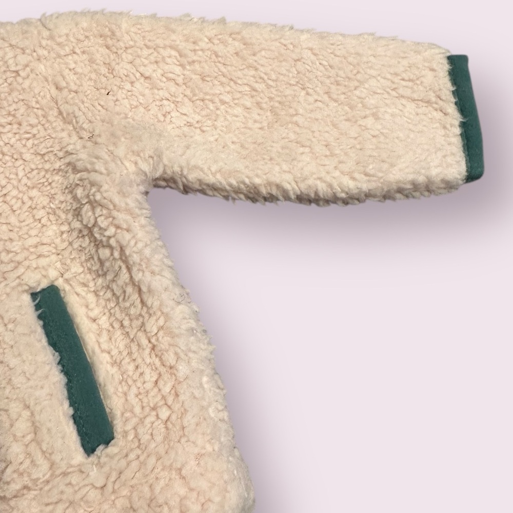 Cat & Jack Cream Fleece Zip Up Baby Jacket with Green Trim Sz Newborn - Picture 5 of 8